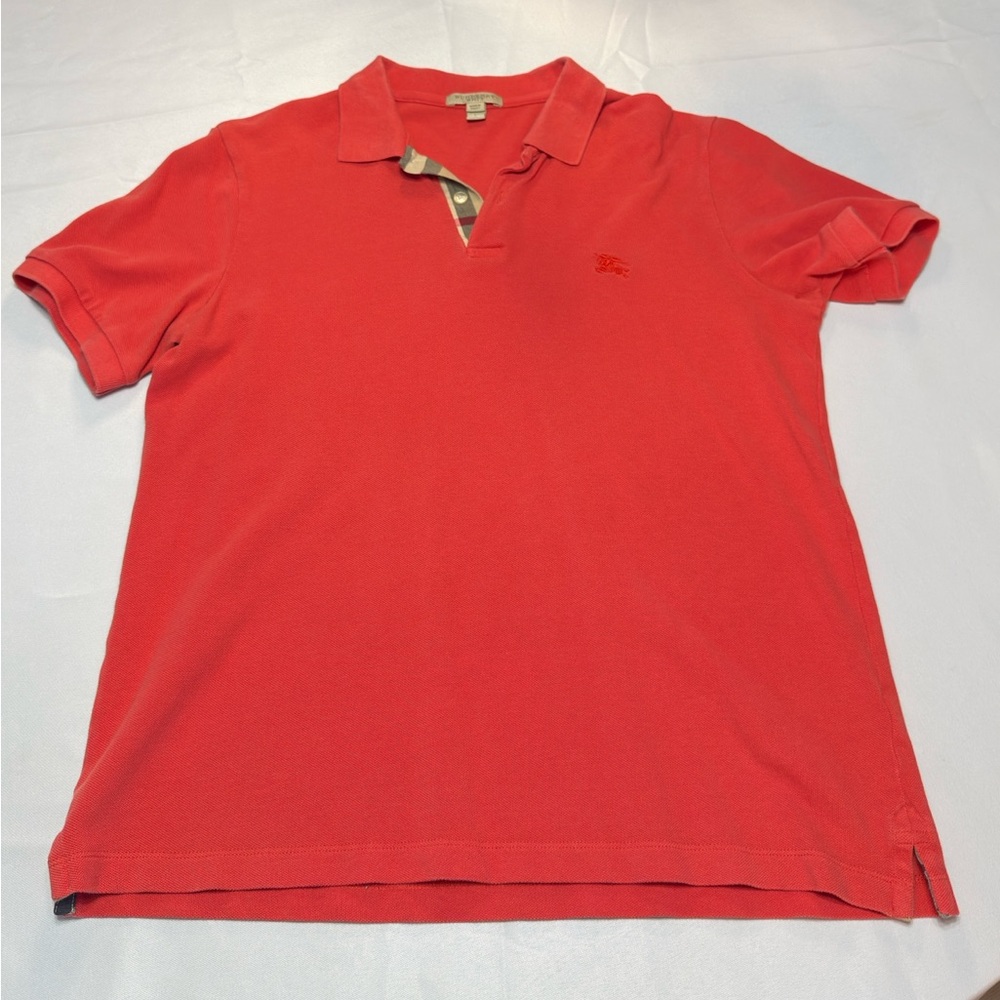 Burberry Red Polo with Check Accent